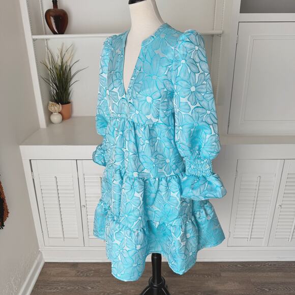 Tuckernuck Pomander Place Blue Daisy Jacquard Kenzo Dress Size M - Picture 3 of 8